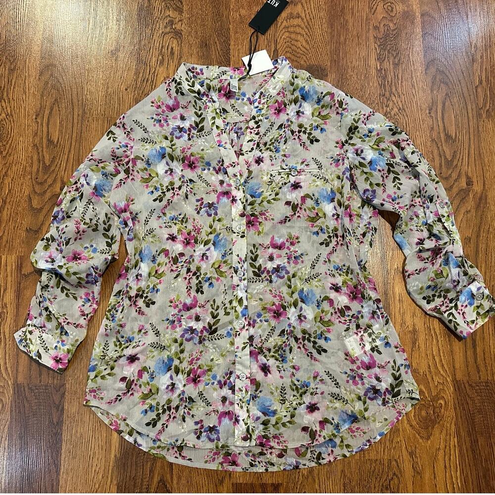 Kut From The Kloth Sheer Floral Button Down Women’s Large NWT Lightweight Blouse